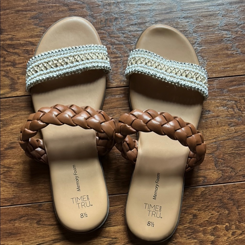 Time and Tru Women's Sandals - Brown and Cream